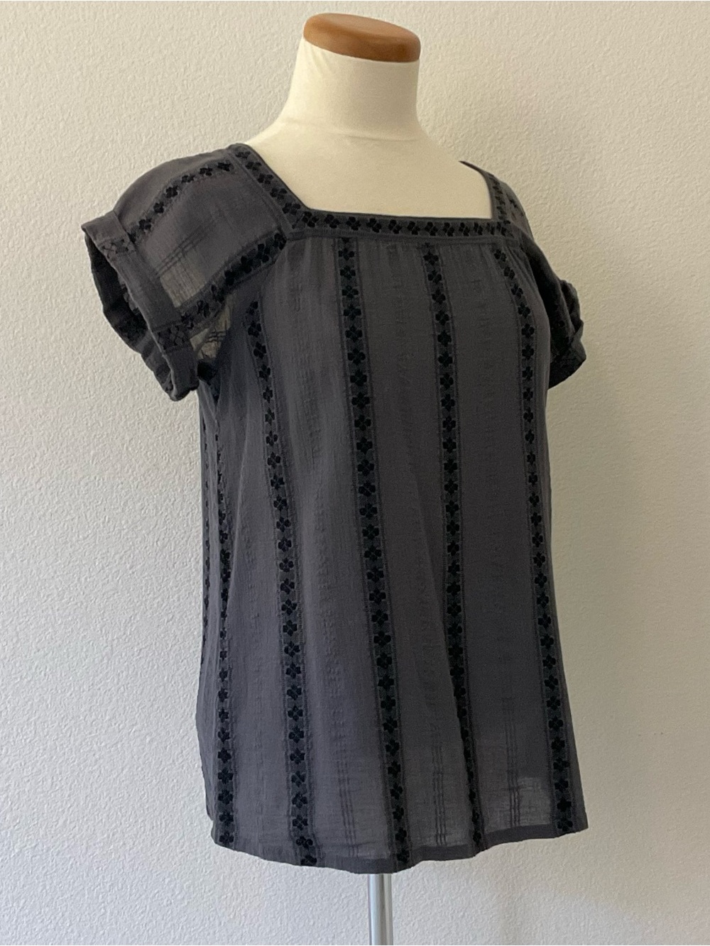 Caslon Cotton Gauze Embroidered Square Neck Blouse XS
